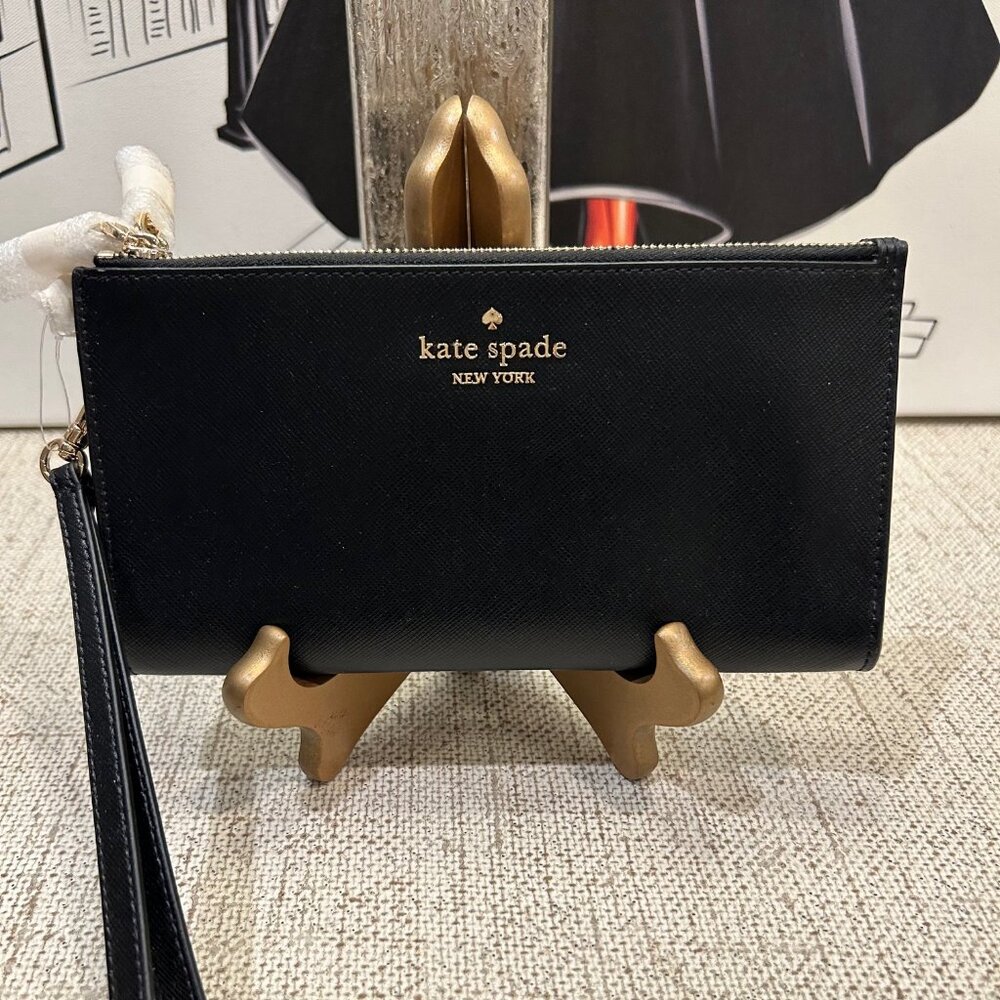 Kate Spade Madison Saffiano Leather Double Zip Wristlet in Polished Black